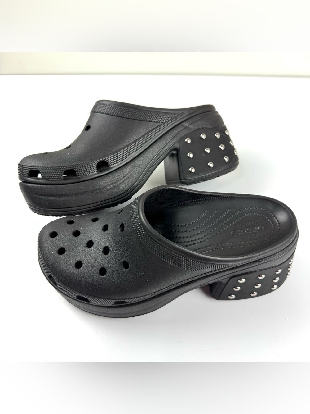 NEW Crocs Siren Studded Platform Heel Clog Gothic Black Mens US 12 /Womens US 14